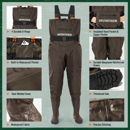 Waterproof Fishing Hunting Chest Waders for Men & Women - Brown