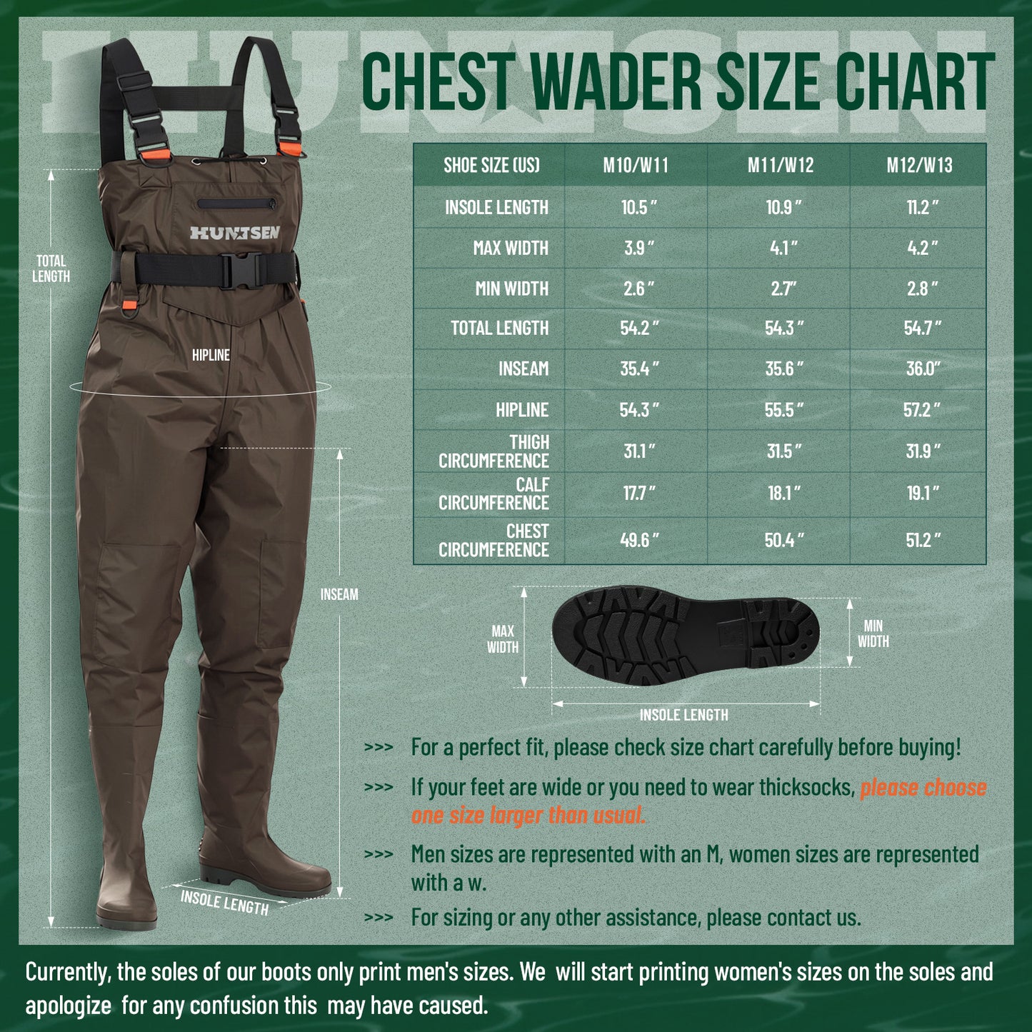 Waterproof Fishing Hunting Chest Waders for Men & Women - Brown