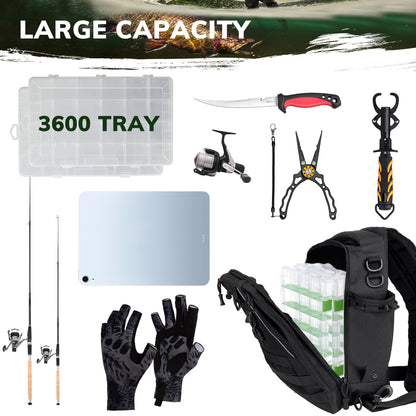 Fishing Tackle Backpack with Rod Holder