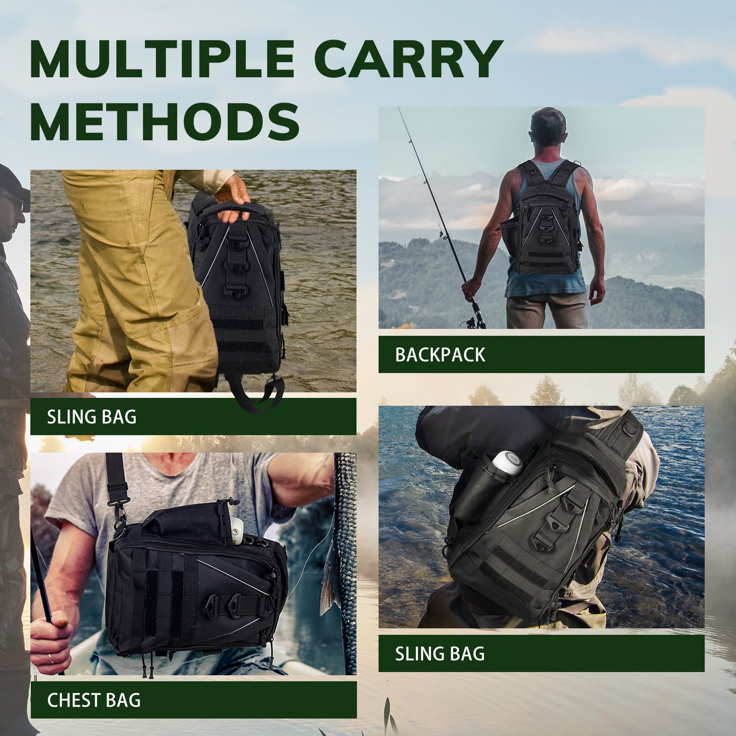 Fishing Tackle Backpack with Rod Holder