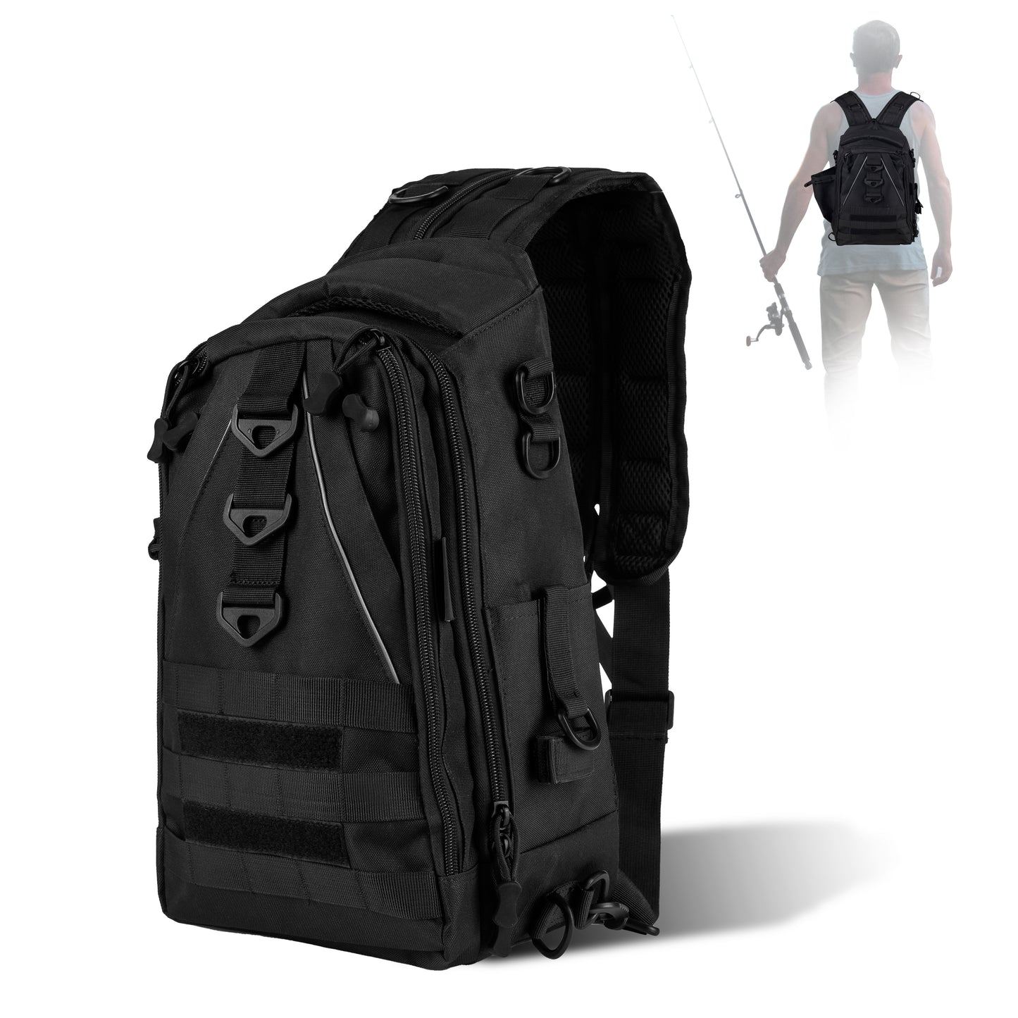 Fishing Tackle Backpack with Rod Holder