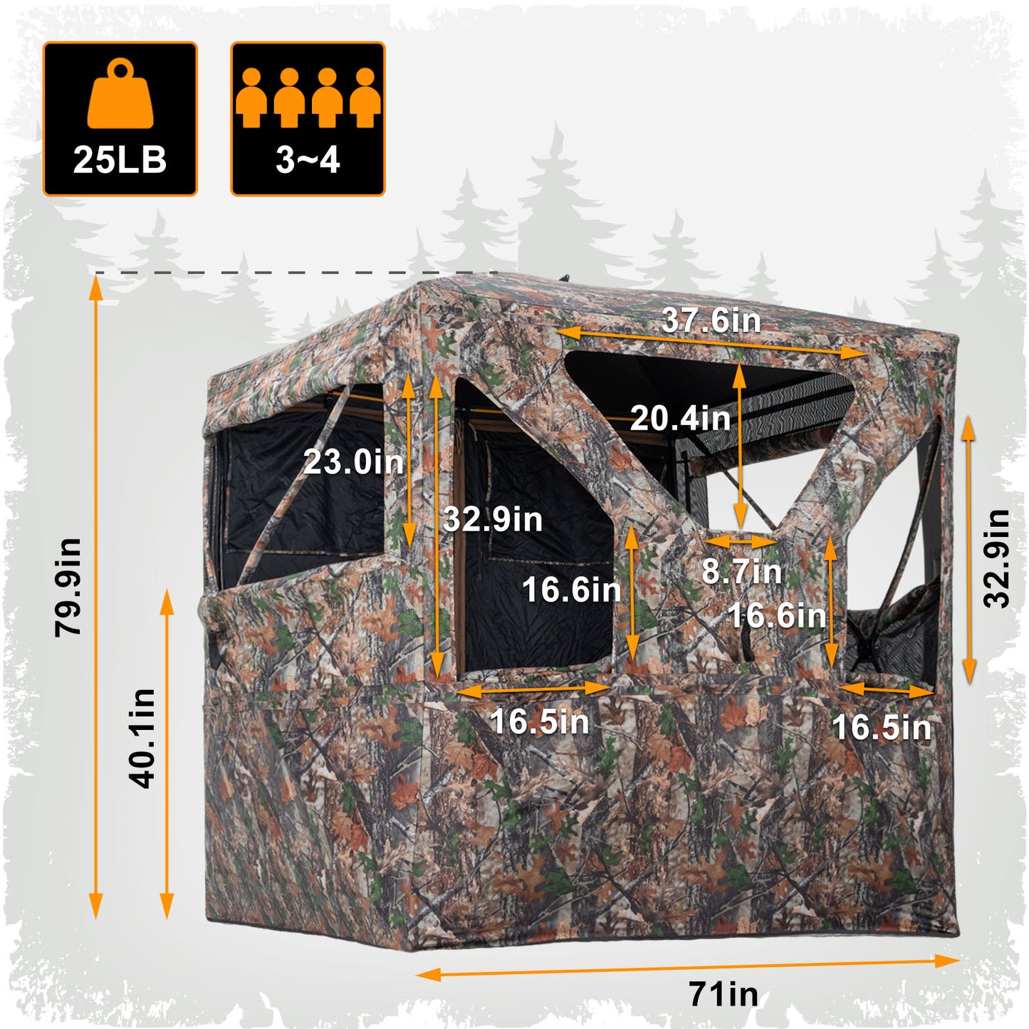 3-4 Person Hunting Blind with Magnetic Full Open Door