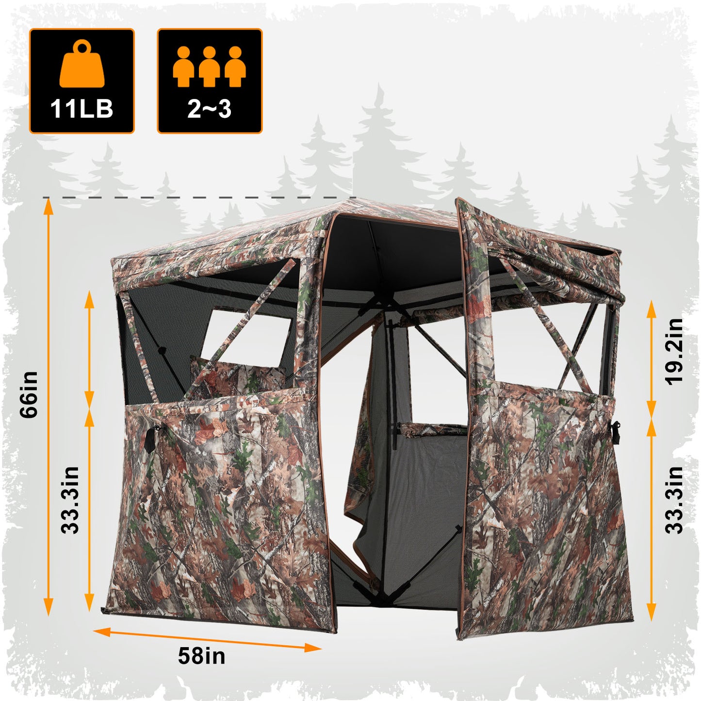 Hunting Blind Ground Blind with 90° Full Open Door 360 Degree See Through