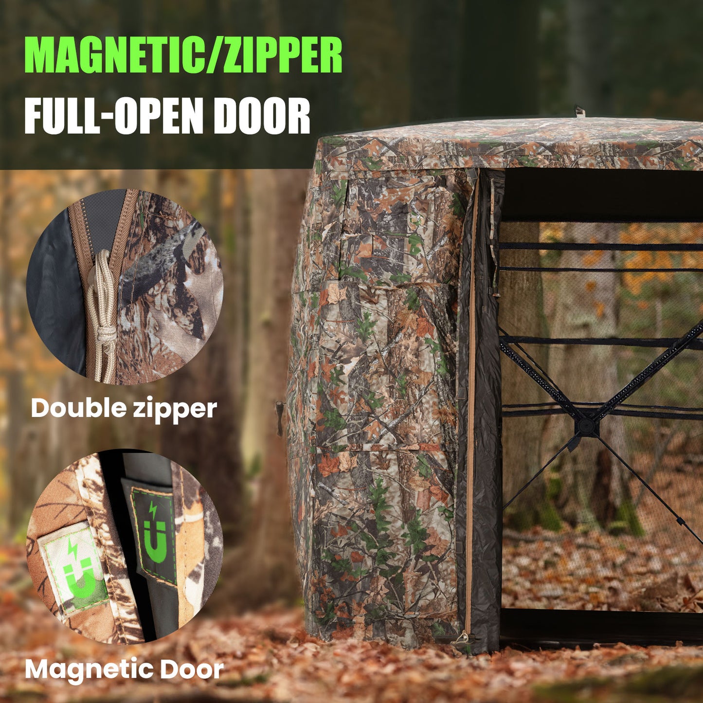 1-2 / 2-3 Person Hunting Blind with Magnetic Full Open Door