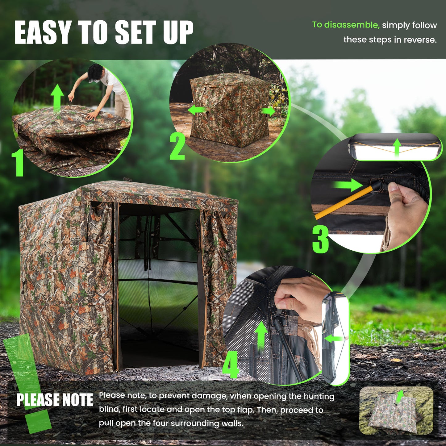 1-2 / 2-3 Person Hunting Blind with Magnetic Full Open Door