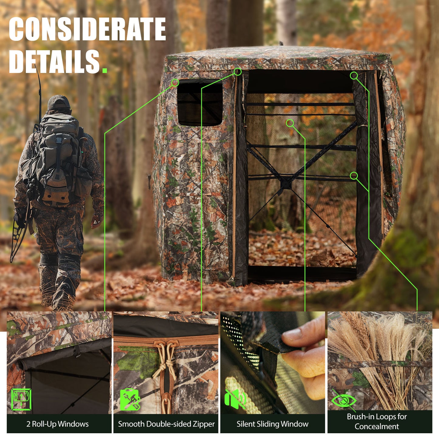 1-2 / 2-3 Person Hunting Blind with Magnetic Full Open Door