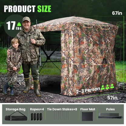 1-2 & 2-3 Person See-Through Hunting Blind with Full Open Door with Floor Mat