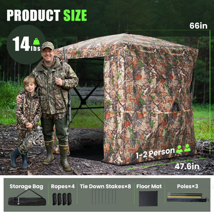 1-2 / 2-3 Person Hunting Blind with Magnetic Full Open Door
