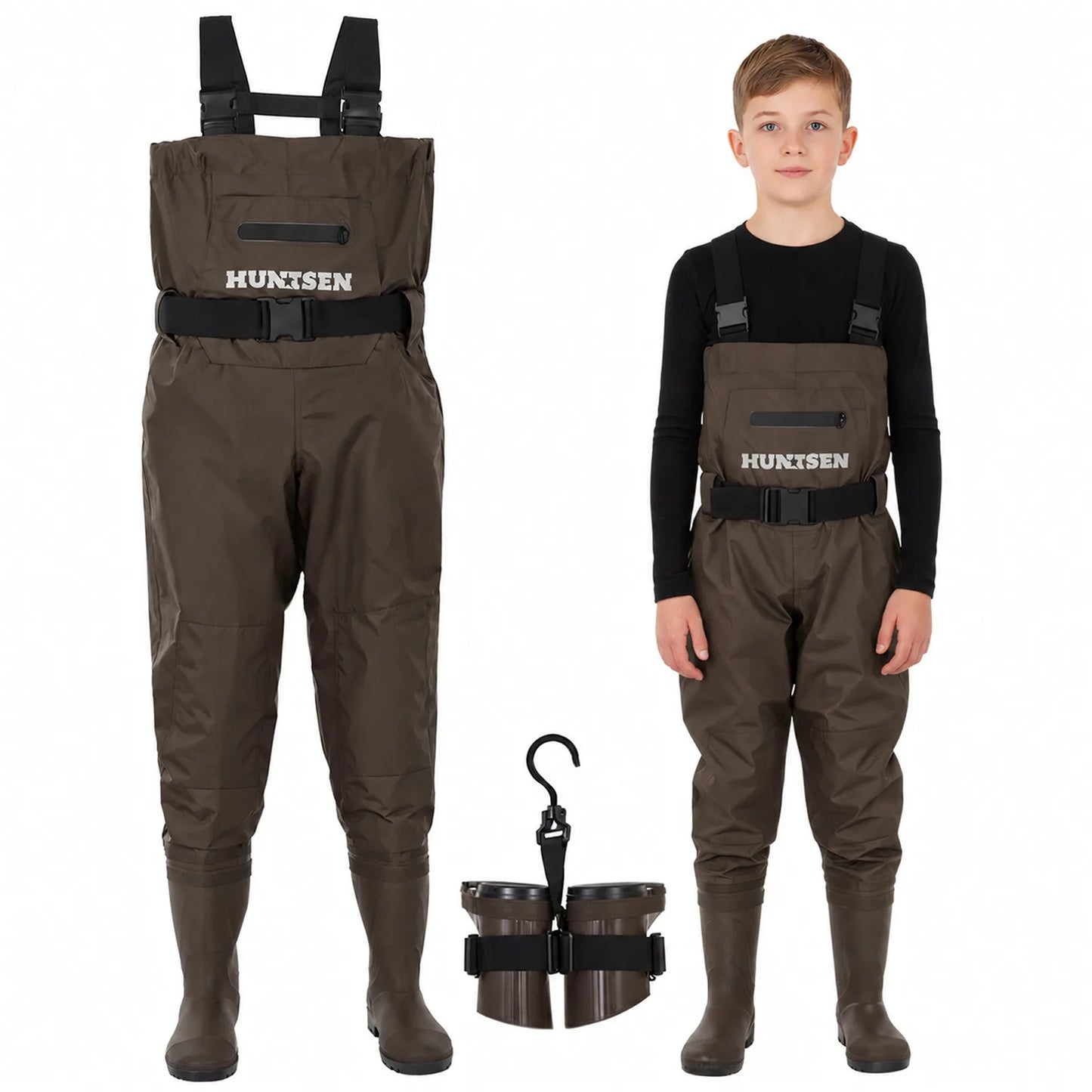 Waterproof Fishing Hunting Chest Waders for Kids - Brown