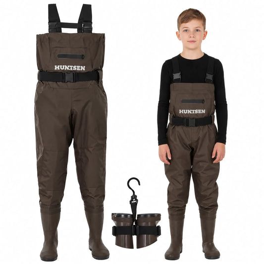 Waterproof Fishing Hunting Chest Waders for Kids - Brown