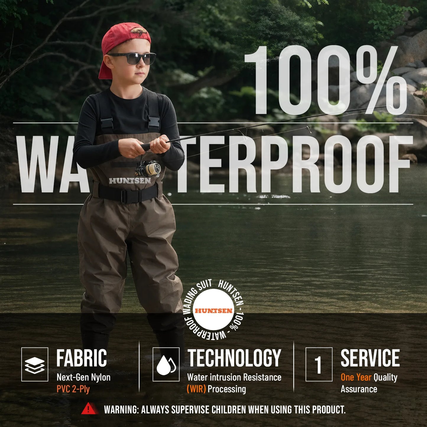 Waterproof Fishing Hunting Chest Waders for Kids - Brown