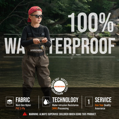 Waterproof Fishing Hunting Chest Waders for Kids - Brown
