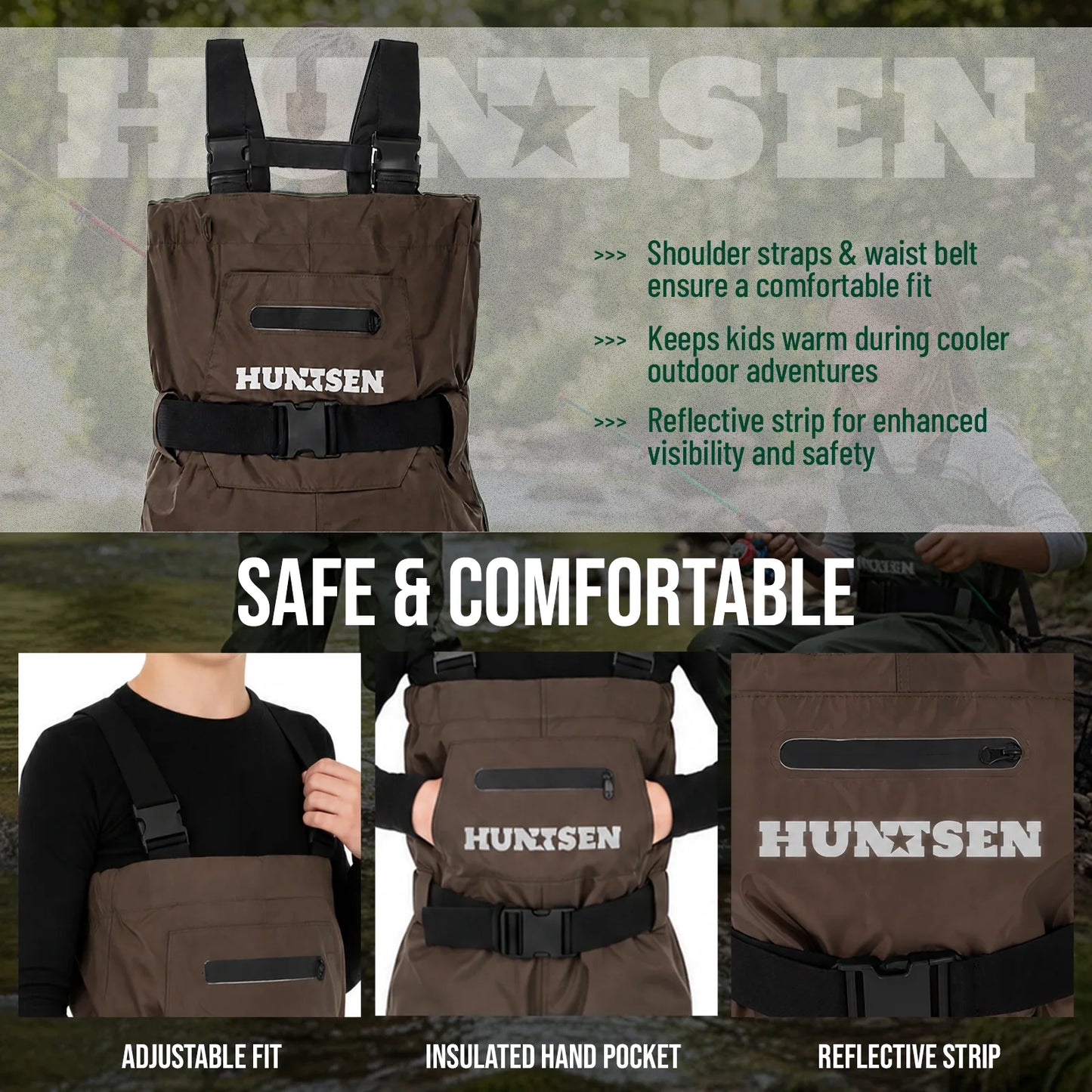 Waterproof Fishing Hunting Chest Waders for Kids - Brown