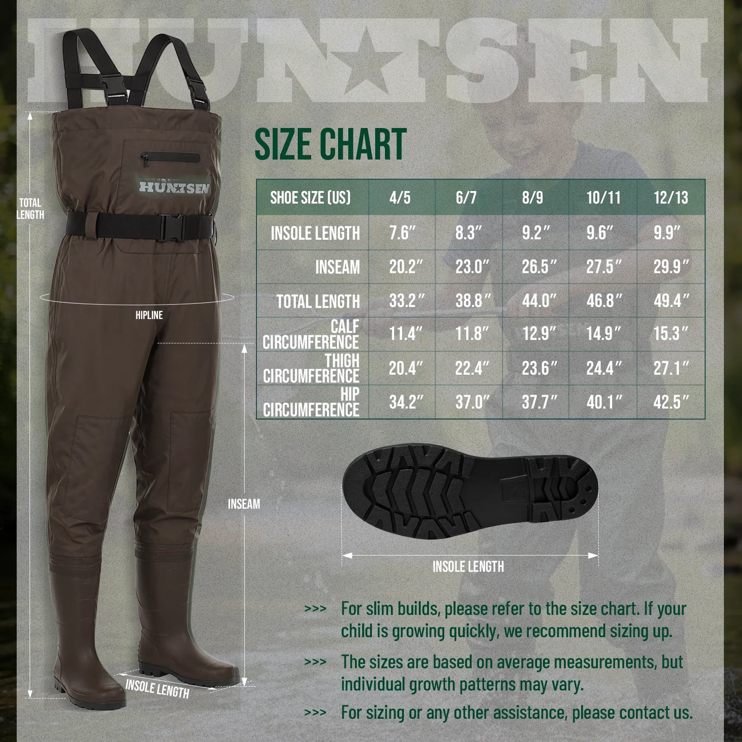 Waterproof Fishing Hunting Chest Waders for Kids - Brown