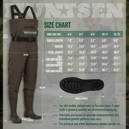 Waterproof Fishing Hunting Chest Waders for Kids - Brown