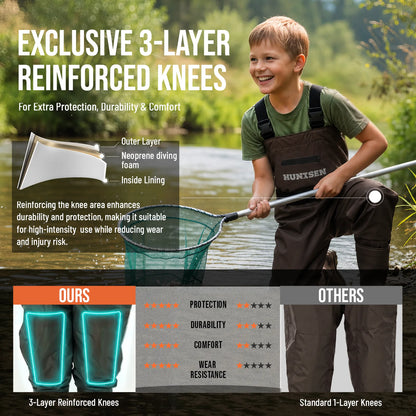 Waterproof Fishing Hunting Chest Waders for Kids - Brown